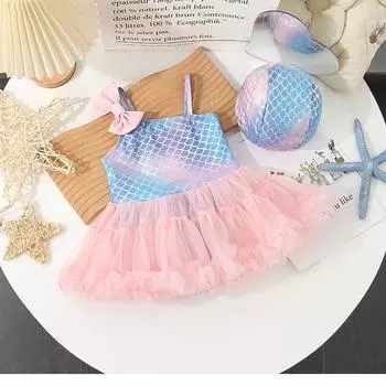 Летний детский купальник 2025 2-8 лет Купальник для девочек Младенец Малыш Милый Мультяшный Без рукавов Бикини Брифы Слитный купальник 90(M)