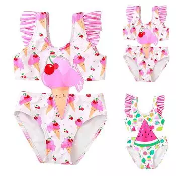 Летний детский купальник с принтом клубники, купальный костюм, купальный костюм для маленьких девочек, купальник