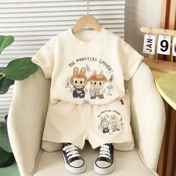 Летний детский повседневный и модный костюм с коротким рукавом для мальчиков, комплект из двух предметов 90