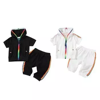 Летний детский повседневный костюм с капюшоном, короткими рукавами и шортами, 2 шт. XL чёрный