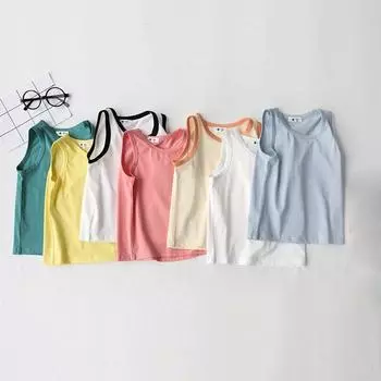 Летний детский жилет без рукавов в корейском стиле для девочек, стильные повседневные эластичные футболки для девочек и малышей 140