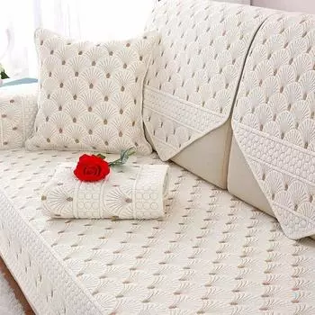 Летний двухсторонний коврик для дивана из чистого хлопка, сезонная универсальная противоскользящая тканевая подушка, простой однотонный пылезащитный чехол для одежды 70x70cm 1pcs