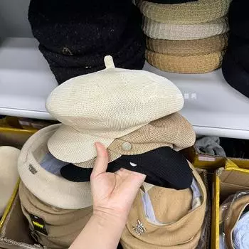 Летний дышащий вязаный берет, женская винтажная изогнутая восьмиугольная шляпа, британская модная шляпа художника, шляпа газетчика M56-58cm бежевый