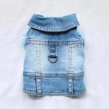 Летний джинсовый жилет для собак средних и маленьких размеров, рубашка для щенков, джинсовый жилет для кошек, шлейка для домашних животных, одежда для прогулок, нагрудный ремень с D-образным кольцом XS