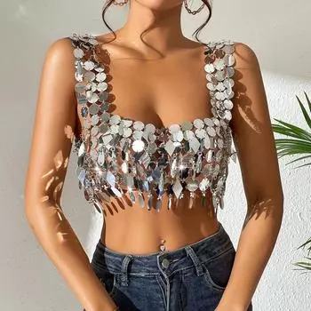 Летний ebay сексуальный жилет с бисером и пайетками one size fits all белый