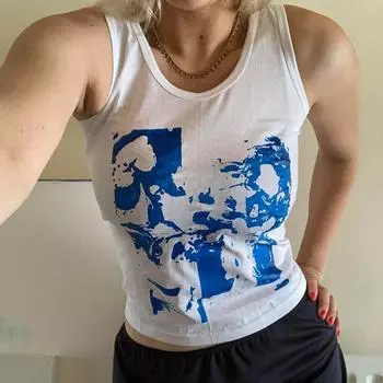 Летний европейский и американский стиль пикантной девушки, уличный открытый пупок, абстрактный принт, INS, круглый вырез, базовый жилет S красный