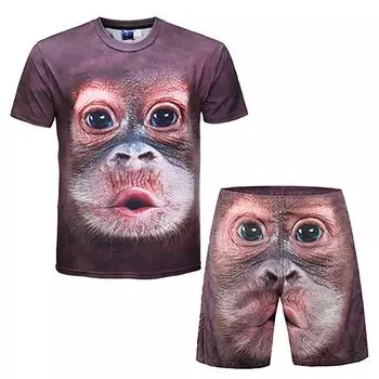 Летний хит продаж 3D-комплекта больших размеров с сетчатыми брюками с короткими рукавами, спортивный комплект для пар, комплект унисекс M