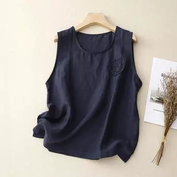 Летний хлопковый льняной однотонный топ, свободный и утягивающий, повседневный жилет без рукавов для женщин M красный