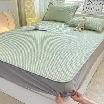 Летний холодильник-холодильник из латекса, комплект простыней, мягкий коврик для кондиционирования воздуха, юбка-кровать, моющийся однотонный противоскользящий защитный чехол для матраса 90x200cm 1pcs