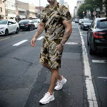 Летний индивидуальный красивый мужской комплект из двух предметов в стиле ретро с 3D футболкой и шортами, спортивный комплект Top Street с короткими рукавами 5XL
