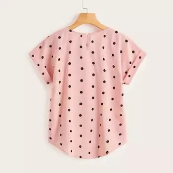 Летний качественный пуловер с круглым вырезом, прямой топ в горошек, футболка с короткими рукавами, рубашка S чёрный