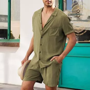 Летний кардиган, мужская футболка с короткими рукавами, хлопковая и льняная повседневная мужская футболка со светодиодной подсветкой, комплект шорт XXXL белый