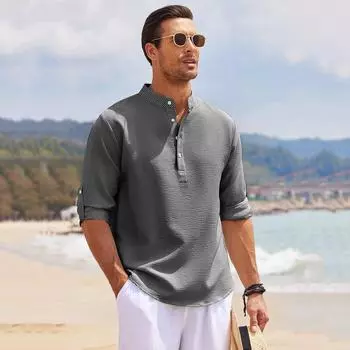 Летний кардиган, мужская футболка со средними рукавами, хлопковая и льняная повседневная мужская футболка со светодиодной подсветкой, мужская дышащая рубашка, S-5XL 5XL