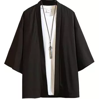 Летний кардиган с рукавами в японском стиле, однотонный, большой размер, кондиционер [FJLTDCP] Одежда, мужской кардиган, мужское пальто 3/4, однотонное, чехол,
