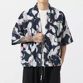 Летний китайский стиль мужской ретро-тренд даосский халат хлопок и лен кардиган тонкая рубашка японское кимоно куртка XXXXXL белый