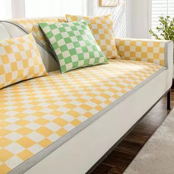 Летний клетчатый чехол для дивана, коврик из ледяного шелка, противоскользящий коврик, свежий принт, чехол для дивана для гостиной, полотенце, универсальное украшение для мебели 30x50 pillowcase1