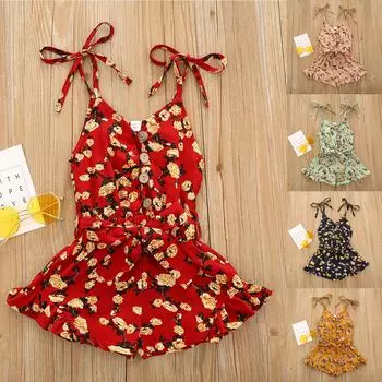 Летний комбинезон без рукавов для девочек, небольшой комбинезон с цветочным принтом, костюм для альпинизма 100 чёрный