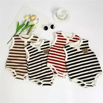 Летний комбинезон без рукавов для младенцев с мультяшным медведем, комбинезон без рукавов для маленьких мальчиков и девочек, цельная одежда для малышей 66