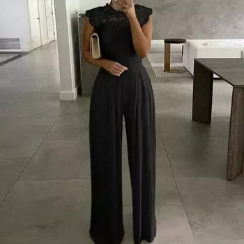 Летний комбинезон без рукавов, мягкий кружевной однотонный комбинезон с круглым вырезом, повседневная одежда XL красный