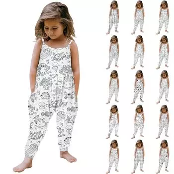 Летний комбинезон без рукавов с принтом животных для девочек, повседневный, боди 100 синий