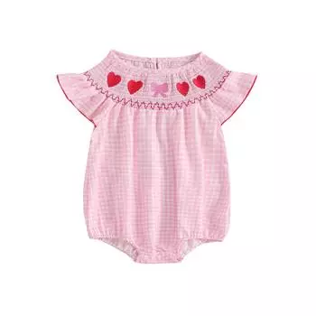 Летний комбинезон для девочки, классический, без рукавов, с принтом в клетку, присборенный комбинезон для новорожденных 6-12 Months розовый