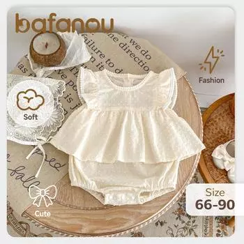 Летний комбинезон для младенцев для девочек, комбинезон с рукавами-крылышками для новорожденных, однотонный комбинезончик для новорожденных bafanou 31003 66cm(3-6M) бежевый