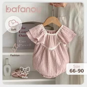 Летний комбинезон для младенцев с рукавами-крылышками для новорожденных, однотонный комбинезон для девочек, комбинезон для девочек bafanou 22350 66cm(3-6M) розовый