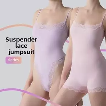 «Летний комбинезон Hot Girl с кружевной отделкой и регулируемой талией: Обтягивающий двухслойный жилет-слинг в европейско-американском стиле XL