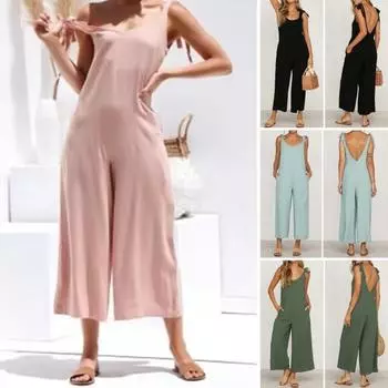 Летний комбинезон, классный, легкий, мягкая текстура, популярный, регулируемые лямки, однотонный, женский комбинезон для улицы L зелёный