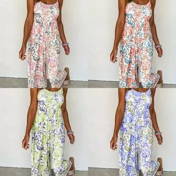 Летний комбинезон на подтяжках в европейском и американском стиле 2024 года с напечатанными свободными брюками XL