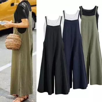 Летний комбинезон, однотонный, мешковатый, повседневный, простой, с открытой спиной, большого размера с квадратным вырезом, регулируемый ремень на плечо, широкий летний комбинезон, женская одежда 2XL абрикосовый