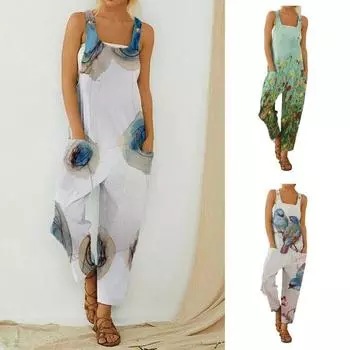 Летний комбинезон с цветочным принтом, дизайн на слинге, повседневные женские свободные модные комбинезоны с ремешком для вечеринки M белый