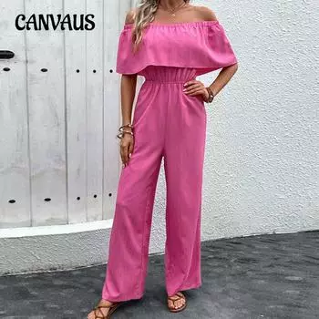 Летний комбинезон, широкие брюки, однотонный комбинезон на одно плечо, женский комбинезон S розы красного