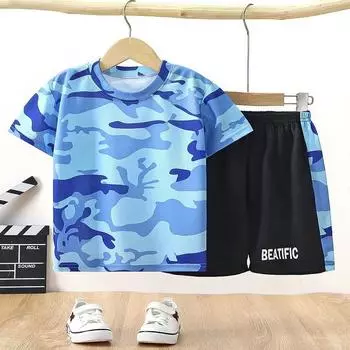 Летний комплект детской одежды, дышащие, быстросохнущие футболки и шорты с принтом, детские спортивные спортивные костюмы для девочек 110CM