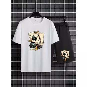 Летний комплект для активного отдыха для мужчин Dice Spade, удобная повседневная футболка с круглым вырезом, свободные короткие мужские модные спортивные летние детские комплекты S