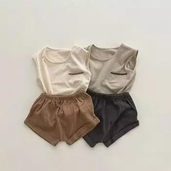 Летний комплект для маленьких мальчиков, вязаный хлопковый топ на бретелях, жилет и шорты, комплекты для детей, модный повседневный детский комплект