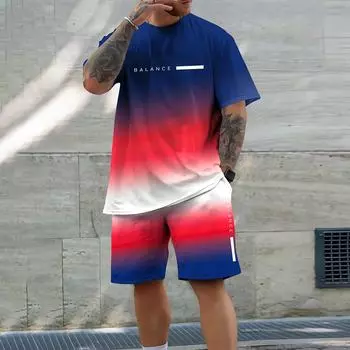 Летний комплект для мужчин, удобная футболка с короткими рукавами и свободные и модные шорты, повседневный комплект из двух предметов XS