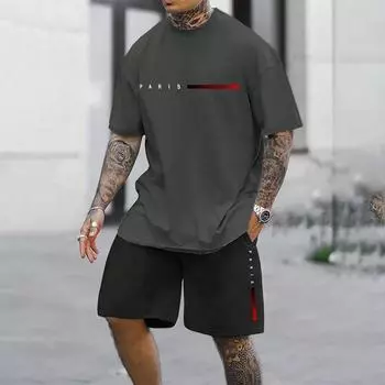 Летний комплект для мужчин, удобная футболка с короткими рукавами и свободные модные шорты, повседневный комплект из двух предметов S
