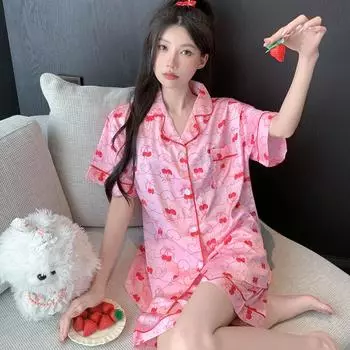 Летний комплект из 2 предметов для женщин, корейская пижама с коротким рукавом, женская шелковая модная пижама с цветочным принтом, сексуальный атласный пижамный комплект для дома M