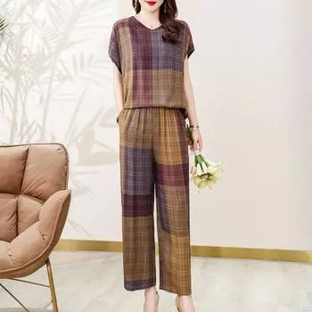 Летний комплект из двух предметов больших размеров для женщин, свободные элегантные комплекты с брюками и высокой талией XL