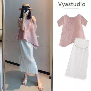 Летний комплект из двух предметов для беременных, плиссированная рубашка с короткими рукавами, длинная юбка M
