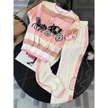 Летний комплект из двух предметов для женщин, элегантные модные топы с коротким рукавом и принтами + повседневные брюки XXL синий