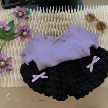 Летний комплект из двух предметов в корейском стиле с цветочным принтом 2023 года для маленьких девочек 110cm