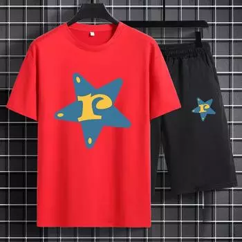 Летний комплект из футболки и шорт для мужчин больших размеров с графическим принтом в виде буквы «r» и звезды, мужская одежда S