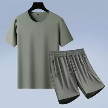 Летний комплект из тонкого ледяного шелка больших размеров с короткими рукавами для мужчин, для спорта и отдыха, свободный крой для фитнеса, комплект из двух предметов Quick Dry Ice Sensation 6XL