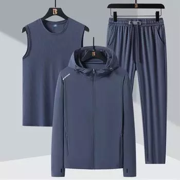 Летний комплект из трех предметов для пар, легкий дышащий солнцезащитный костюм для улицы, быстросохнущий комплект из шелка с длинными рукавами и большим размером 8XL