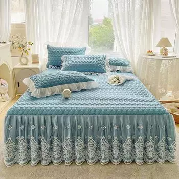 Летний комплект из трех предметов из латекса ледяного шелка, летний коврик для сна, кружевная юбка-кровать, кружевное покрывало принцессы, охлаждающий матрас, летний мягкий коврик 1.5*2.0m 3pcs
