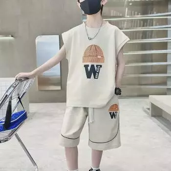 Летний комплект из жилета и легкой футболки для мальчиков 2023 года 160 абрикосовый