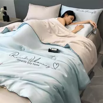 Летний комплект одеял из шелка Ice Silk класса А, пригодный для стирки, или 1 шт., одеяло, приятное для кожи, кондиционер, вышитое летнее одеяло 150x200cm only 1 pcs