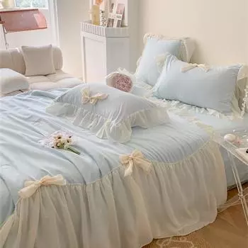 Летний комплект одеял принцессы во французском стиле 2024 года, новый летний комплект из четырех предметов с бантом в виде милого сердечка, мягкое прохладное одеяло, одеяло с кондиционером Quilt Four Piece Set розовый